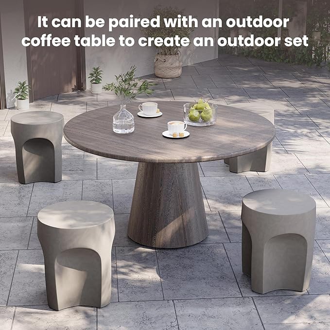 SUNBURY Outdoor Side Tables for Patio, 17" H Concrete Accent End Table, Indoor Small Round Patio End Table, Garden Stools for Yard, Arch Shape Cement Color