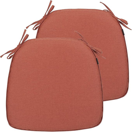 Magpie Fabrics Outdoor/Indoor 17"x16"x2" Chair Cushions with Ties Set of 2, Waterproof All Weather U-Shape Seat Pads Decoration for Patio Garden Furniture Home Office (Coral Red)