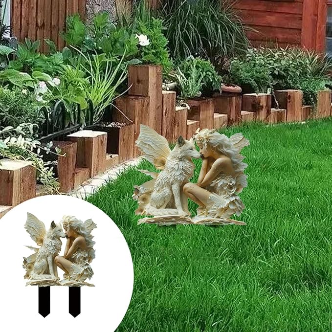 JOYO 11.8''Bohemian Fairy Flower Pot Decoration,Fairy Garden Planter Accessories,2D Acrylic Ground Plug,Fairy Pumpkin Angel Garden Stake for Pot Plants and Garden Yard Lawn Décor (P01)