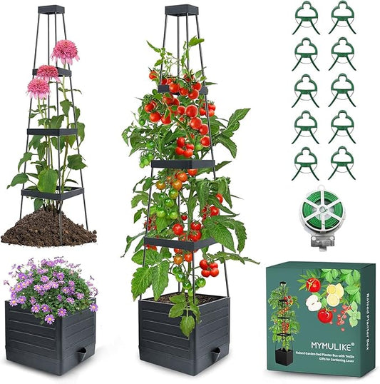 Self-Watering Garden Bed, Raised Garden Bed Planter Box Outdoor, 58” Tomato Cage Planter for Vegetables, Flowers, Herbs, and Fruit, Outdoor Indoor,5 Gallon Capacity