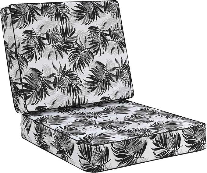 Favoyard Deep Seat Patio Cushion 22 x 22 x 3 in Waterproof Seat & Back Cushion Set with Color Fade Resisitant Pattern, Portable Handle, Attach Straps, Zipper on Removable Cover for Outdoor Furniture