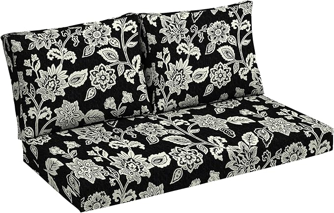 Arden Outdoor Loveseat Cushion Set, 48 x 24, Rain-Proof, Fade Resistant, Cushion Set for Couch, Bench, and Swing Ashland Black Jacobean