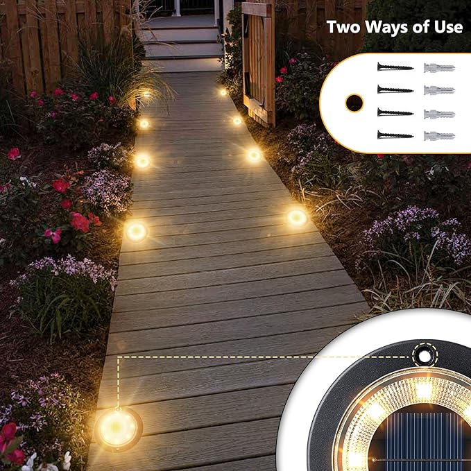 Flacchi Solar Ground Lights - Solar Powered Lights Outdoor Solar Disk Light Waterproof Landscape Light for Patio Yard Pathway Walkway Driveway (Warm White, 8 Pack)