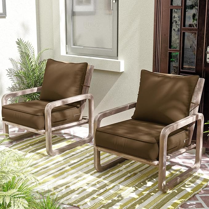 Outdoor Patio Chair Cushions Set 22 L X 24 W X 4 H Waterproof & Fade Resistant Deep Seat and Back Cushions with Removable Covers Outdoor Seat Cushion Set for Chairs and Sofas