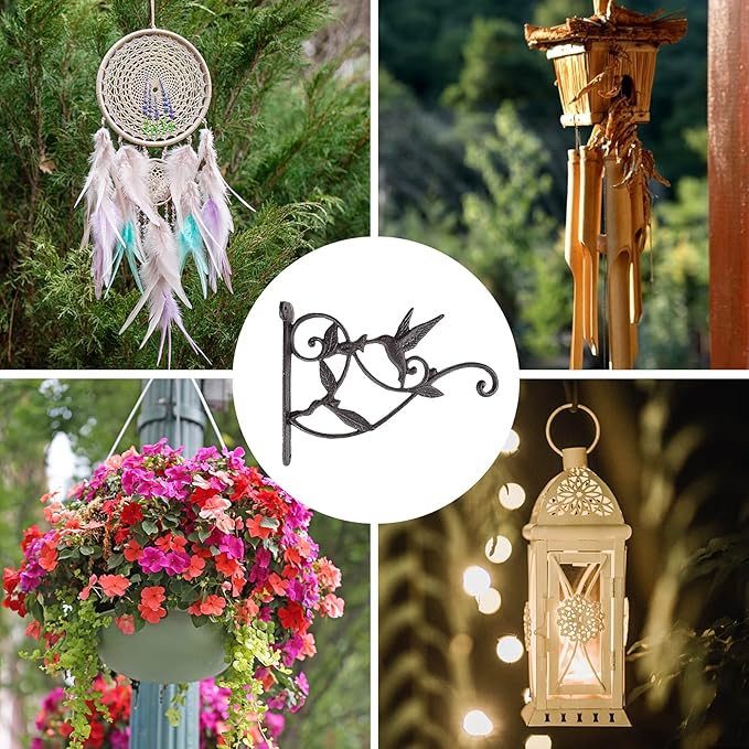 DEWEL Hanging Plant Bracket, Hummingbird Plant Hangers Outdoor Iron Hanging Baskets for Plants Decorative Wall Plant Hooks Brid Feeder Hanger Hook Hangers for Flower Basket Pot Lantern Wind Chime