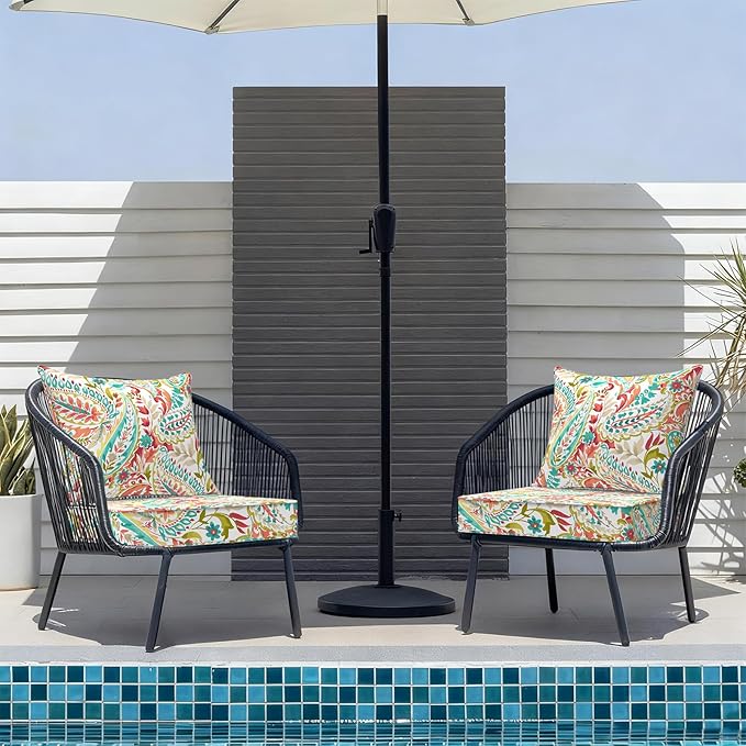Outdoor Deep Seat Cushion Set, Water Repellent 22"x22" Patio Thick Cushions Replacement with Seat & Back Pillow for Patio Sofa, Wicker Chair, Couch - Pretty Paisley