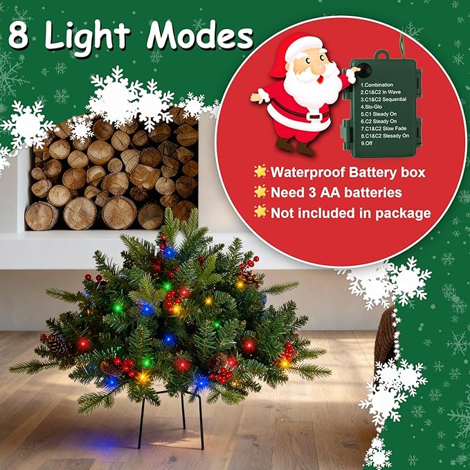 JOYHALO 2 Pack Set 30Inch Christmas Urn Filler with 40 Lights in Warm White and Multicolor, Christmas Pot Fillers with PVC&PE Branches, Outdoor Xmas Trees for Porch Pathway Entryway Yard Decorations