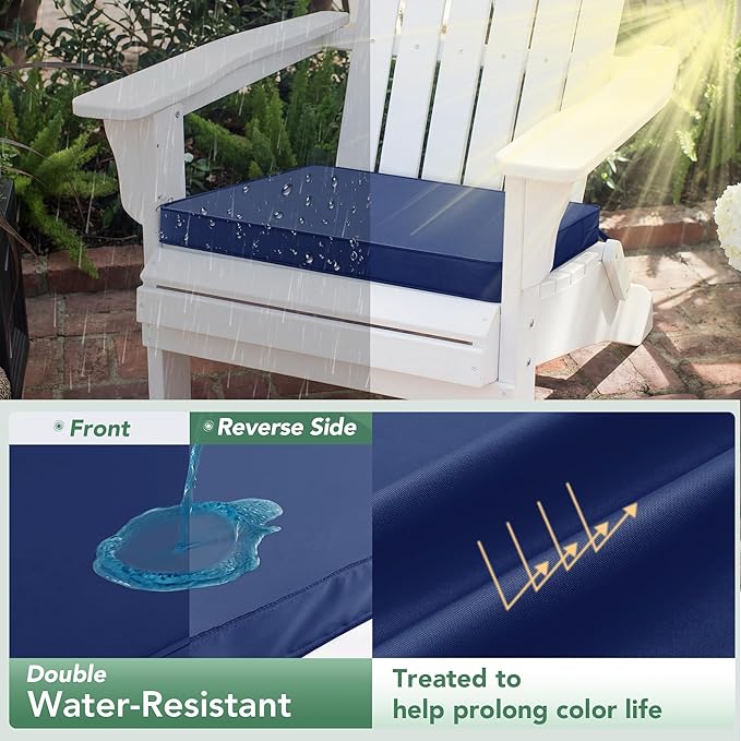 Outdoor Chair Cushions Set of 2: Waterproof & Color Fastness Seat Cushion for Patio Furniture - 22 x 22 x 3 Inch Chair Pads with Ties and Hidden Zipper - Patio Chair Cushion Replacement, Navy