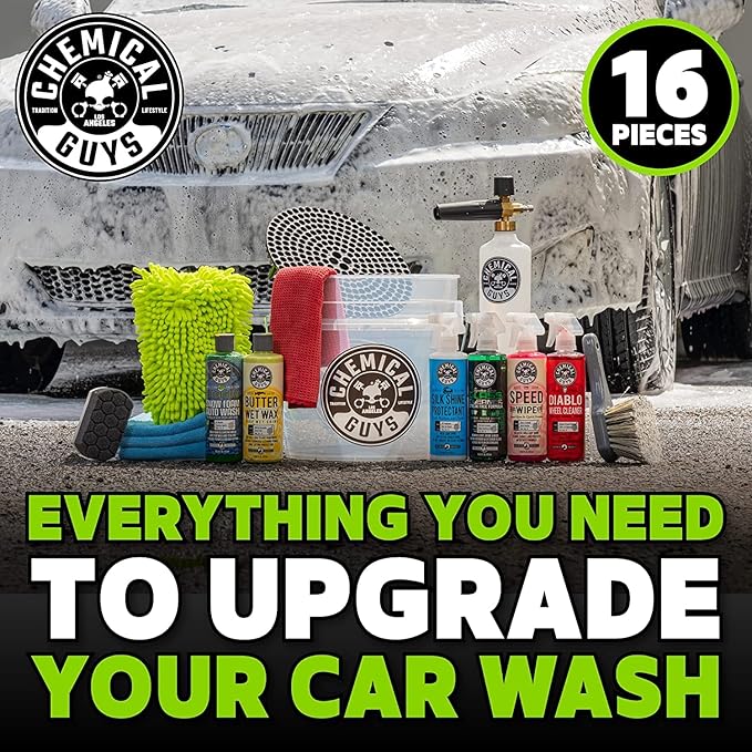 Chemical Guys CWS_402FC 16-Piece Arsenal Builder Carwash Kit, Foam Cannon, Bucket (6) 16 oz Car Care Cleaning Chemicals (Works w/Pressure Washers) with Mr. Pink Foaming Car Wash Soap, 16 oz
