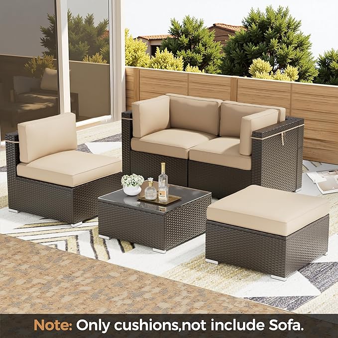 Oakcloud Oakmont Outdoor Replacement Cushions for Patio Furniture,Water-Resistant Cushion for Patio Conversation Set,9-Piece Cushions for 4-seat Outdoor Sectional Sofa(Light Brown)