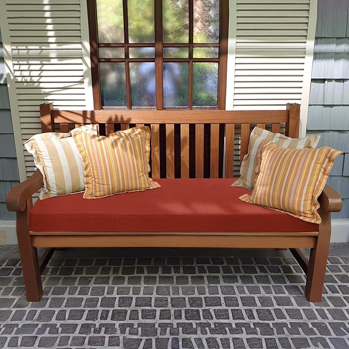 Favoyard Outdoor Bench Cushion 48 x 16 Inch Rainproof Patio Furniture Cushions 3-Year Color Fastness Garden Settee Porch Pads with Ties, Red