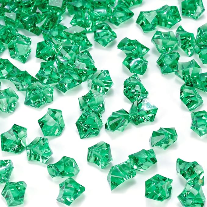 DomeStar 150PCS Fake Ice, Green Acrylic Fake Diamonds Plastic Gems for Vase Fillers Fish Tank Table Scatter Sensory Bin Filler Decoration Pirate Party Treasure Hunt Game Party Favors