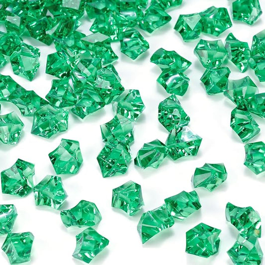 DomeStar 150PCS Fake Ice, Green Acrylic Fake Diamonds Plastic Gems for Vase Fillers Fish Tank Table Scatter Sensory Bin Filler Decoration Pirate Party Treasure Hunt Game Party Favors