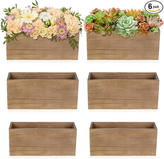 6 Pcs Rustic Wooden Boxes for Storage, Decorative, Display, Arts & Crafts, Rectangle Wooden Crate Wood Planter Box Party Food Risers Wedding Table Centerpiece Home Decor, Brown