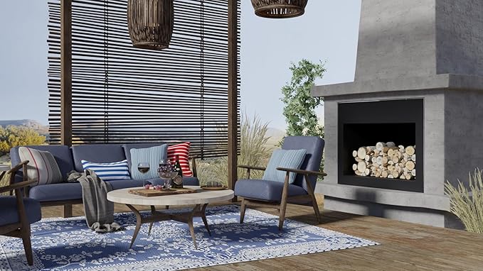 Mad Mats Traditional Outdoor Rug, Reversible Plastic Mat (6' x 9', Oriental Garland - Blue/White)