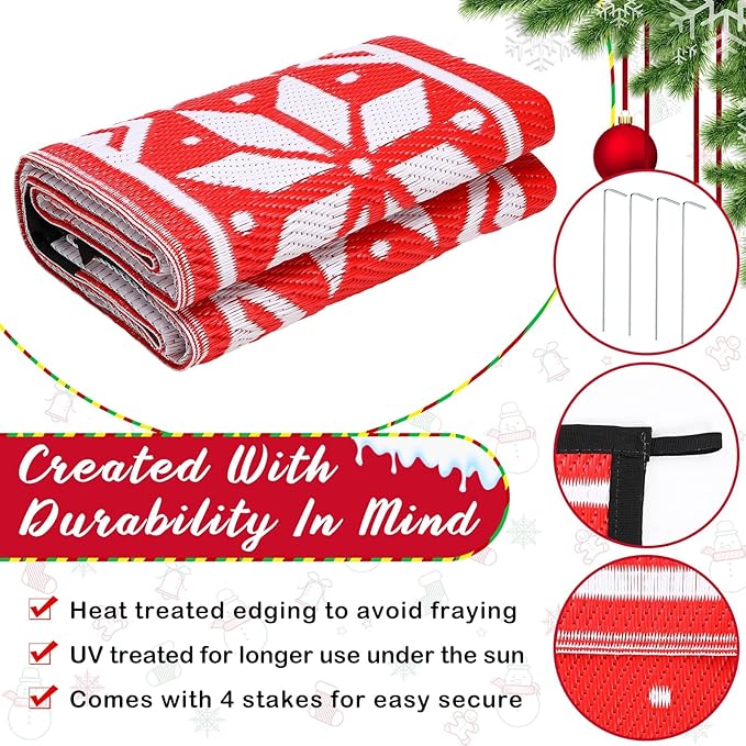 4x6 ft Christmas Outdoor Rug Plastic Straw Rug RV Outdoor Rug Camper Mats Patio Outdoor Mat Christmas Tree Mat Waterproof Outdoor Deck Rug for Outside Garden Lawn Landscape Balcony Porch