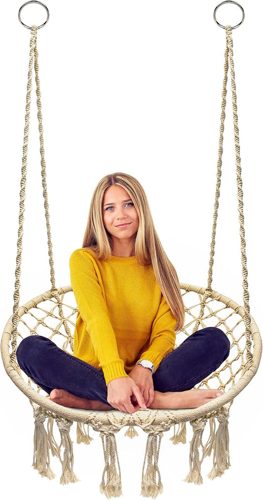 Sorbus Stylish Boho Swing Chair - Premium Cotton Ceiling Swing for Durability, Decorative Macrame Hanging Hammock Chair - Use Indoor, Outdoor Chair, Patio Porch, Garden, Meditation, Gifts- Max 250Lbs