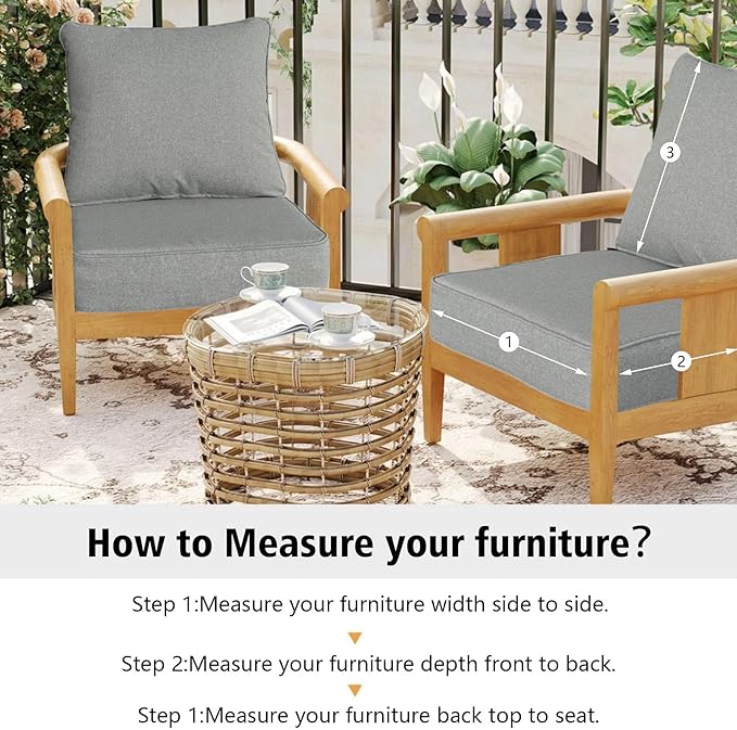 Outdoor 24"x24" Deep Seat Patio Cushion Set of 2, Outdoor Chair Cushions with Water-Resistant UV Resistant Weather Resistant Sectional Sofa Pad and Removable Covers,Light Grey