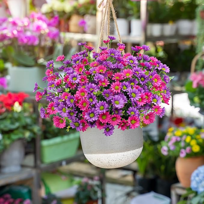 16 Bundles Silk Daisy Artificial Flowers for Outdoors UV Resistant Fake Daisies Plastic Plants Flower for Home Outside Front Door Porch Garden Patio Planters Decoration (Double Purple)