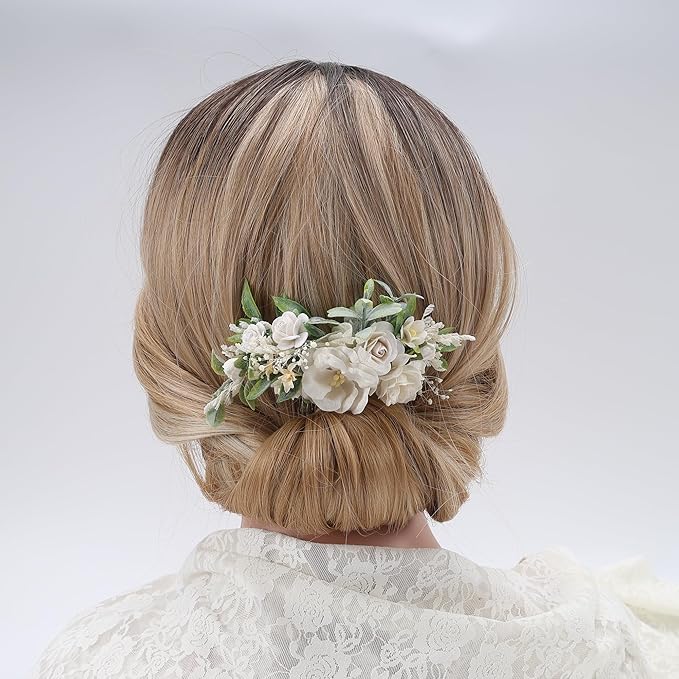 White Floral Comb with Baby's Breath Flower Bridesmaids Clips Garden Wedding Hair piece Photo Prop Prom Headpiece Picnic Hair Accessories