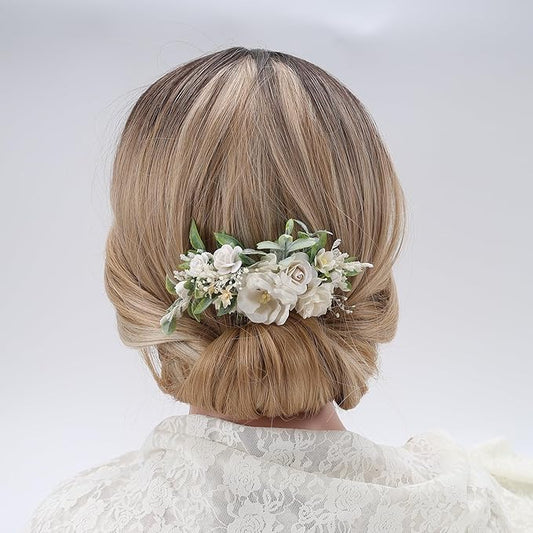 White Floral Comb with Baby's Breath Flower Bridesmaids Clips Garden Wedding Hair piece Photo Prop Prom Headpiece Picnic Hair Accessories
