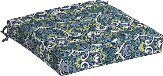 Arden Selections Outdoor Wicker Chair Cushion, 20 x 18, Rain-Proof, Fade Resistant 21 x 21, Sapphire Aurora Blue Damask (Pack of 4)