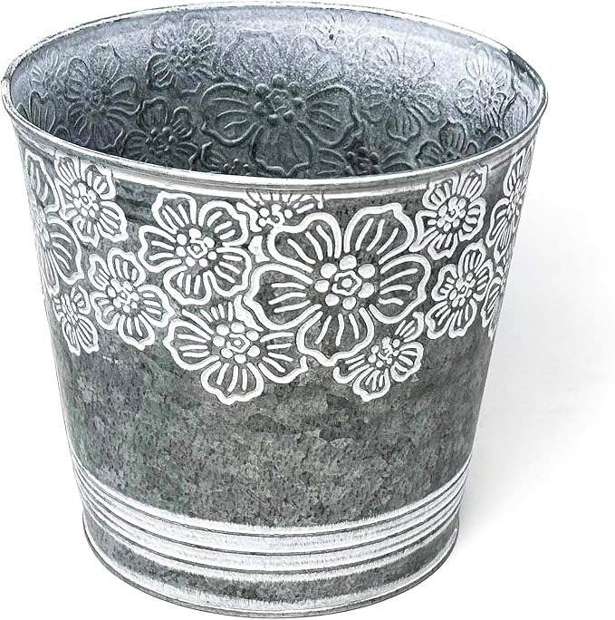 allgala Galvanized Planter Pot Indoor and Outdoor Decoration-Round Grey-6"-HD88313