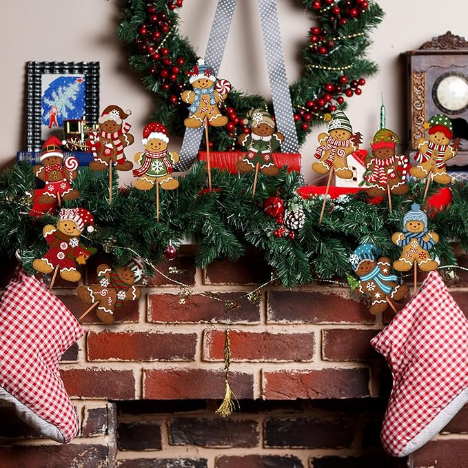 Zonon 12pcs Winter Garden Decorations Winter Snowflake Metal Planter Stakes for Patio Lawn Planter Pot Xmas Nutcracker Gingerbread Yard Stake Signs Outdoor Lawn Decor Party Favor(Gingerbread)
