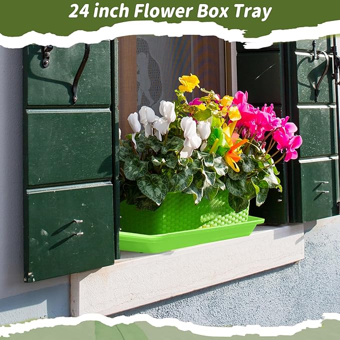 4 Pack Green 24 x 8 x 1.6 Inch Rectangle Plant Saucer Large Plastic Plant Tray Water Drip Trays for Windowsill Flower Pot Planter Drainage Germination Garden Indoor Outdoor Use