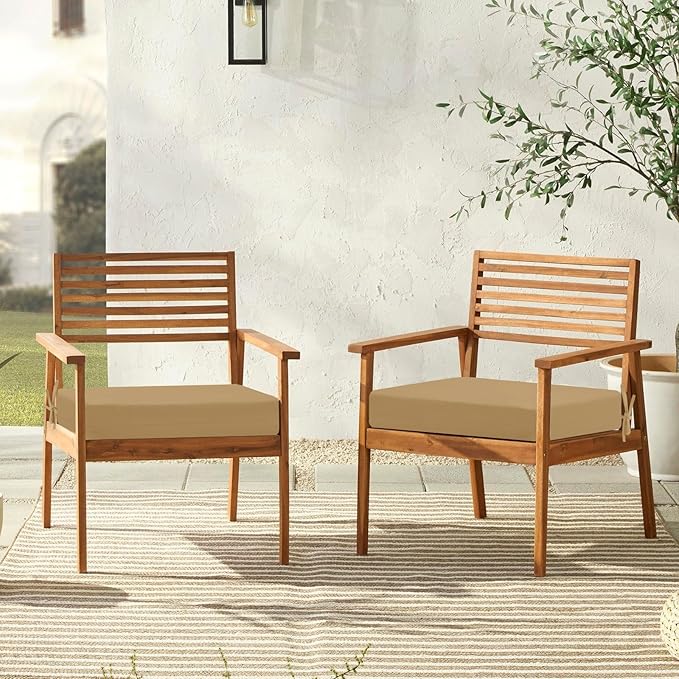 downluxe Outdoor Chair Cushions Set of 4 for Patio Furniture, Water-Resistant Square Corner Patio Chair Cushions with Ties, High Density Foam Outdoor Seat Cushion, 18.5" X 16" X 3", Khaki