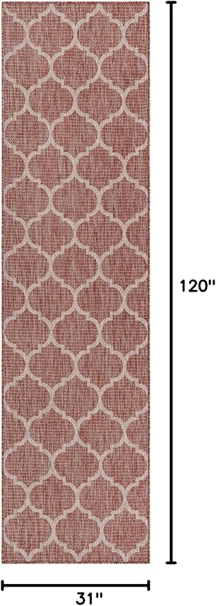 Unique Loom Outdoor Trellis Collection Area Rug (2' 7" x 10' Runner Rust Red/Ivory)