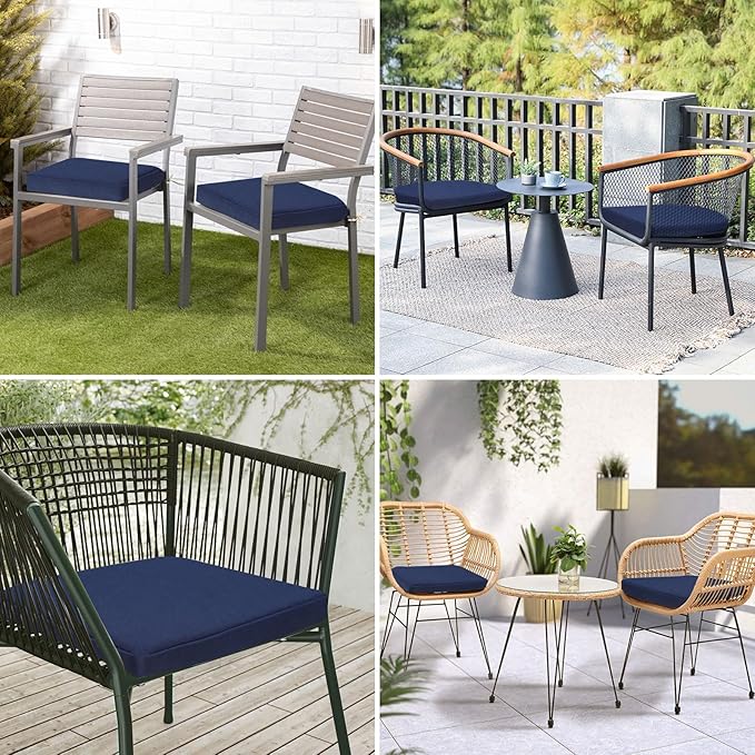Homcomoda Outdoor Chair Cushions Set of 4 Waterproof Patio Chair Cushions with Ties Memory Foam Outdoor Seat Cushion for Patio Furniture,17 x 16x 2 Inch,Navy Blue