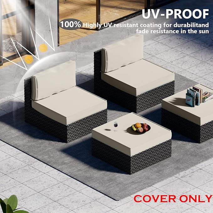 9 Piece Outdoor Patio Waterproof Cushion Covers, Fits 4-Seat Wicker Rattan Sectional Couch Chair Furniture Cover Replacement Set - Fade-Resistant Patio Cushion Covers with Zipper