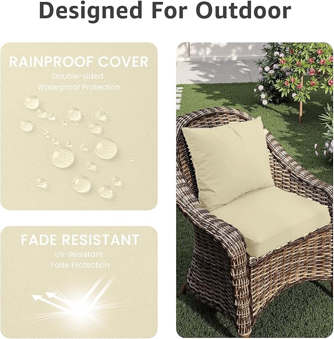 Outdoor Seat Cushion Set 22 x 24 x 4 Inch, Waterproof & Fade Resistant Patio Furniture Cushions with Removable Cover and Ties, Thick Deep Seating Pads for Outside Chair Sofa Couch, Yellow