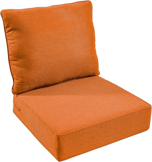 Outdoor Chair Cushion, 6 inch Thick Outdoor Cushions for Patio Furniture, 22x24 Waterproof Patio Chair Cushions, Include 1 Seat Cushion & 1 Back Pillow, Thick/Orange