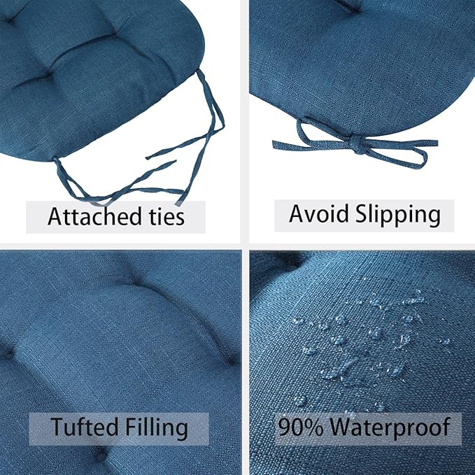 FUNHOME Outdoor Chair Cushions 19 x19 Inch,Water Resistant Tufted Seat Cushions 19",Reversible,Weather Resistant,Rounded Back Wicker Chair Cushion for Patio Garden Furniture(Light Blue)