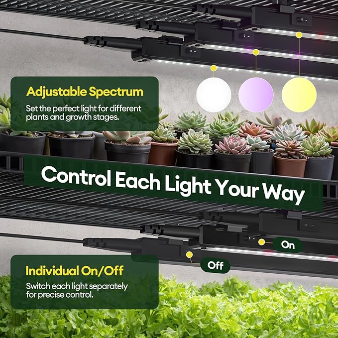Plant Grow Light 1ft, Tunable Full Spectrum LED Grow Light Strips 28W (4 x 7W), T5 Growing Lamp with Timer & Dimming Controller for Indoor Plants, Greenhouse, High PPFD, 4-Pack