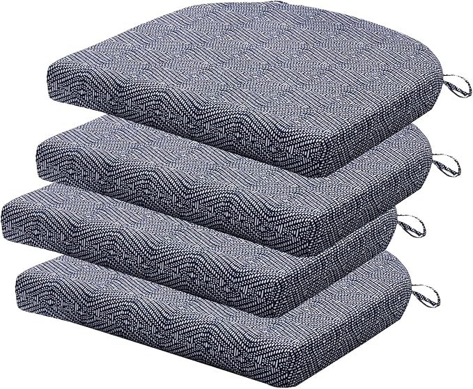 Outdoor Chair Cushions Set of 4, 17 x 16 Inch Patio Chair Cushions for Outdoor Furniture, Water Resistant Outdoor Patio Chair Cushions with Non-Slip Ties(Digby Indigo)