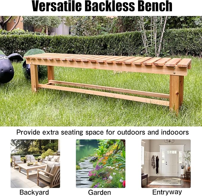 47.2'' Outdoor Garden Benches Weatherproof Patio Bench Two-Person Seat Backless Bench Wood Bench with Slatted High Temperature Bench for Front Porch Backyard (Upgraded to Prevent Fading)