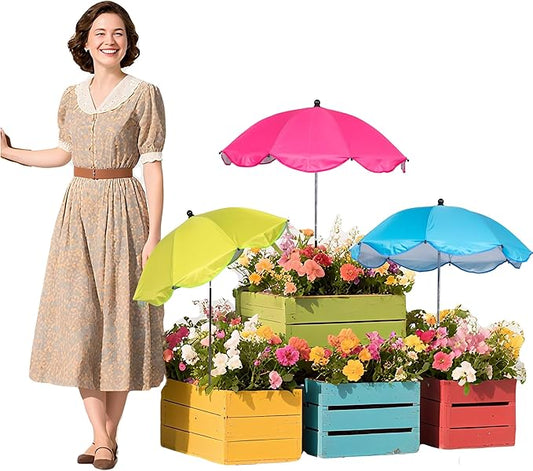 3 Pack Plant Umbrellas for Outdoor Plants, Garden Umbrella 5-Prong Base for Garden Beds & Potted Adjustable Angle Plant Shade Cover Umbrellas for Plant Flowers