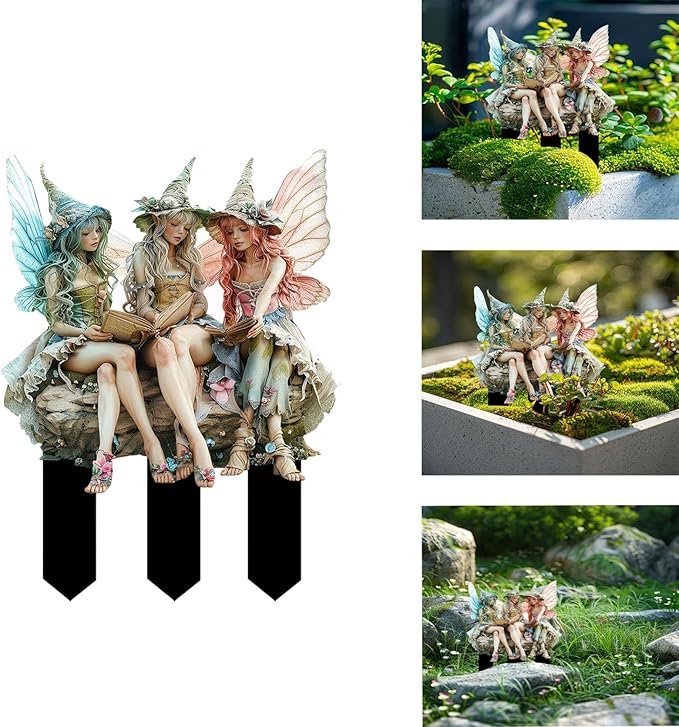 JOYO 11.8''Bohemian Fairy Flower Pot Decoration,Fairy Garden Planter Accessories,2D Acrylic Ground Plug,Fairy Pumpkin Angel Garden Stake for Pot Plants and Garden Yard Lawn Décor (P02)