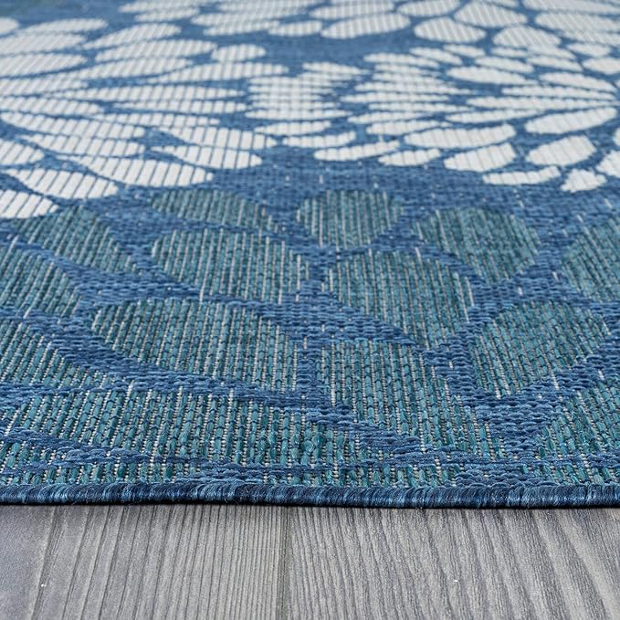 Beverly Rug Outdoor Rug 10x14 Modern Exotic Tropical Leaf Area Rugs for Indoor and Outdoor Patio Deck Porch Garden Water Resistant Washable Outside Carpet (10 x 14 Blue)