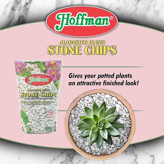 Hoffman 14102 Decorative Soil Covers Alabaster Blend Stone Chips, 2 Quarts