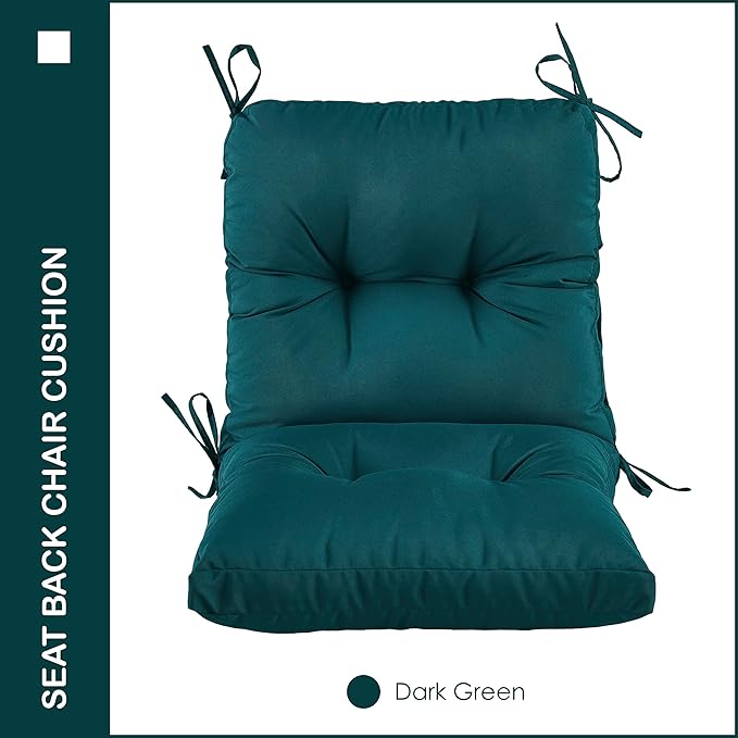 Outdoor Indoor Seat/Back Chair Tufted Cushion,All-Weather Patio Chair Cushion with Ties,for Patio Furniture,Dark Green