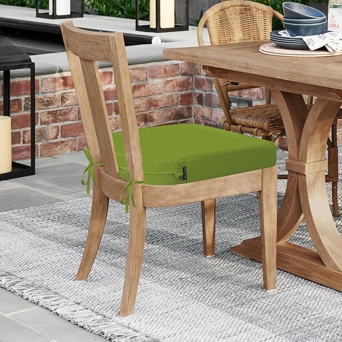 idee-home Thick 17" x 17" x 3" Patio Chair Cushions Set of 2, Waterproof with Ties, Seat Cushions for Outdoor Furniture, Dining Chair Pads Green