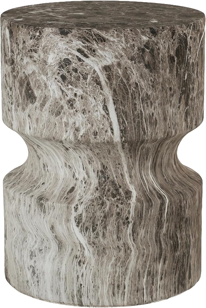 13.39" Cement End Tables for Patio,Modern Small Round Side Faux Terrazzo Accent Table,Tree Stump Garden Stool Drum Indoor and Outdoor,Brown