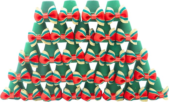 Mini Terracotta Pots – Small Clay Flower Pots for Succulents, Cactus, DIY Crafts, Fairy Garden, Miniatures, School Projects, Mini Planters - Set of 30 (Bow Accent, 1.2 Inch)