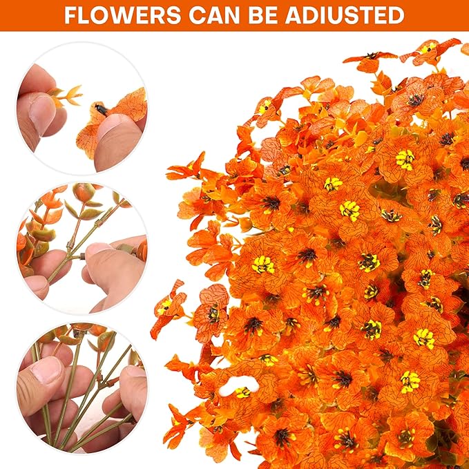 16 Bundles Artificial Mums for Outdoors Garden Home Decoration Fake Mums Decoration UV Resistant Fake Mums Silk Faux Flower Plastic Plants for Outside No Fade Fall Decor for Front Porch Pot Decor