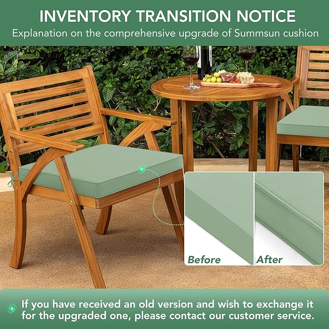 Outdoor Chair Cushions Set of 6: Waterproof & Fade Resistant Deep Seat Cushion for Patio Furniture - 24 x 24 Inch Chair Pad with Ties and Hidden Zipper - Patio Chair Cushion Replacement, Sage Green