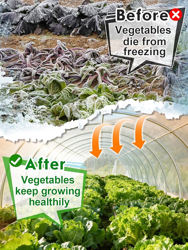 Alphatool 10 x 30ft Plant Covers Freeze Protection with 36 Clips - Greenhouse Plastic Sheeting, Frost Cloth Row Cover for Outdoor Garden Plants Winter Vegetables Crops